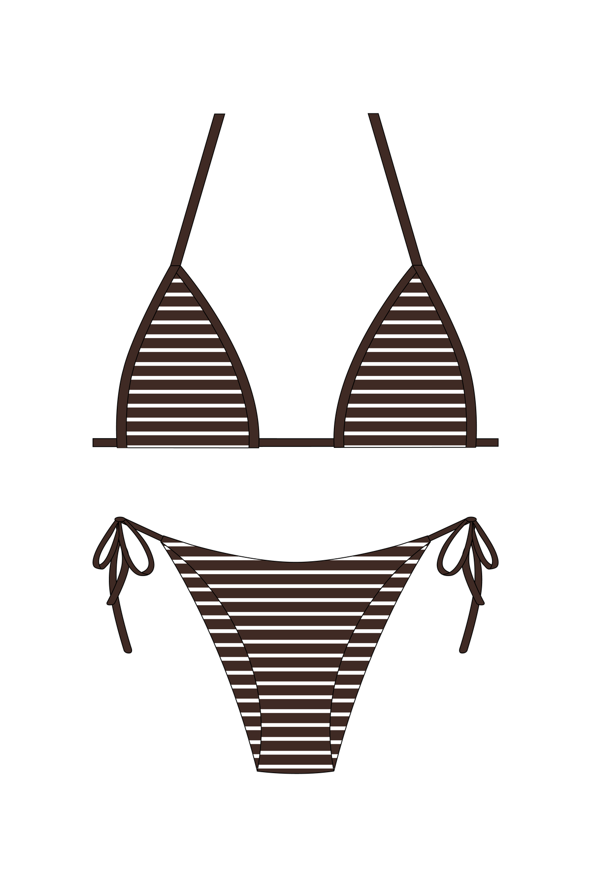 Dark Brown Stripe Contrast Brown Bikini Set