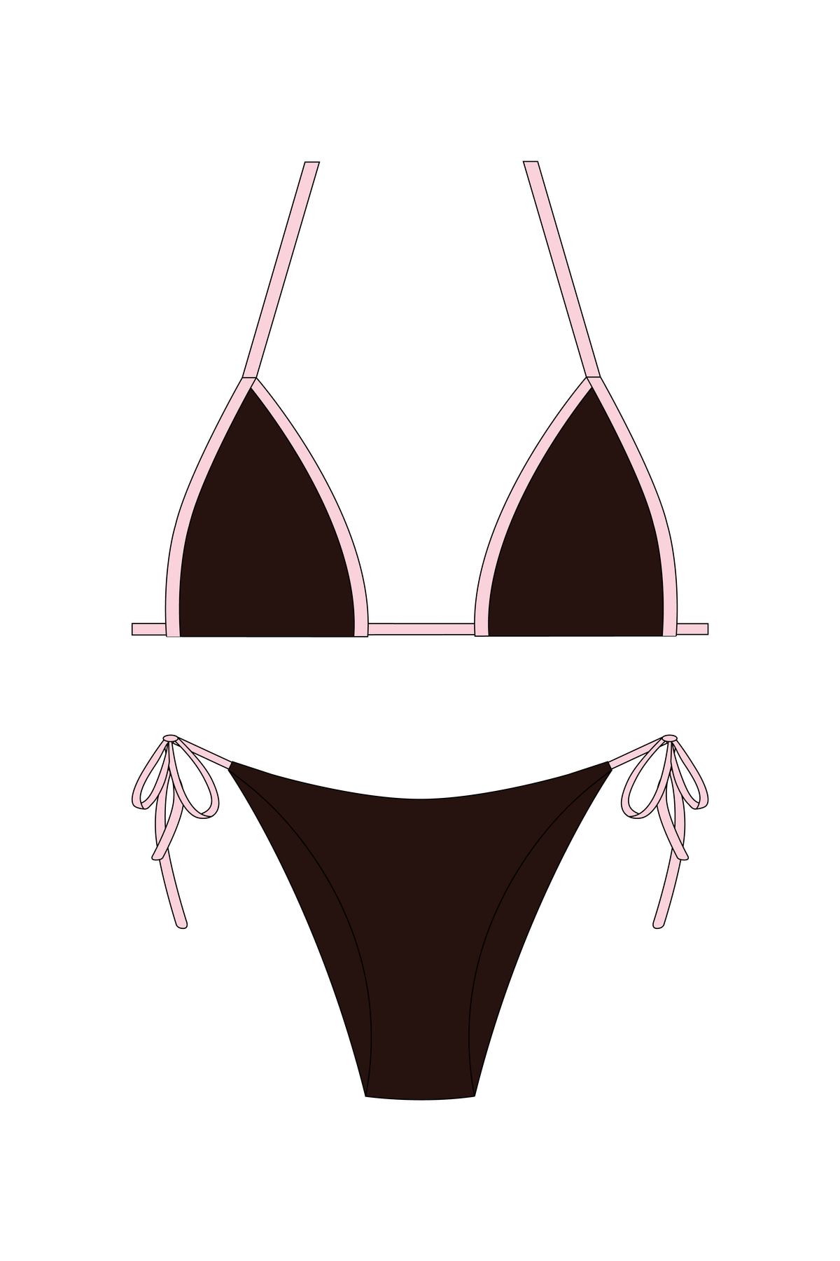 Dark Brown&Pink Contrast Bikini Set
