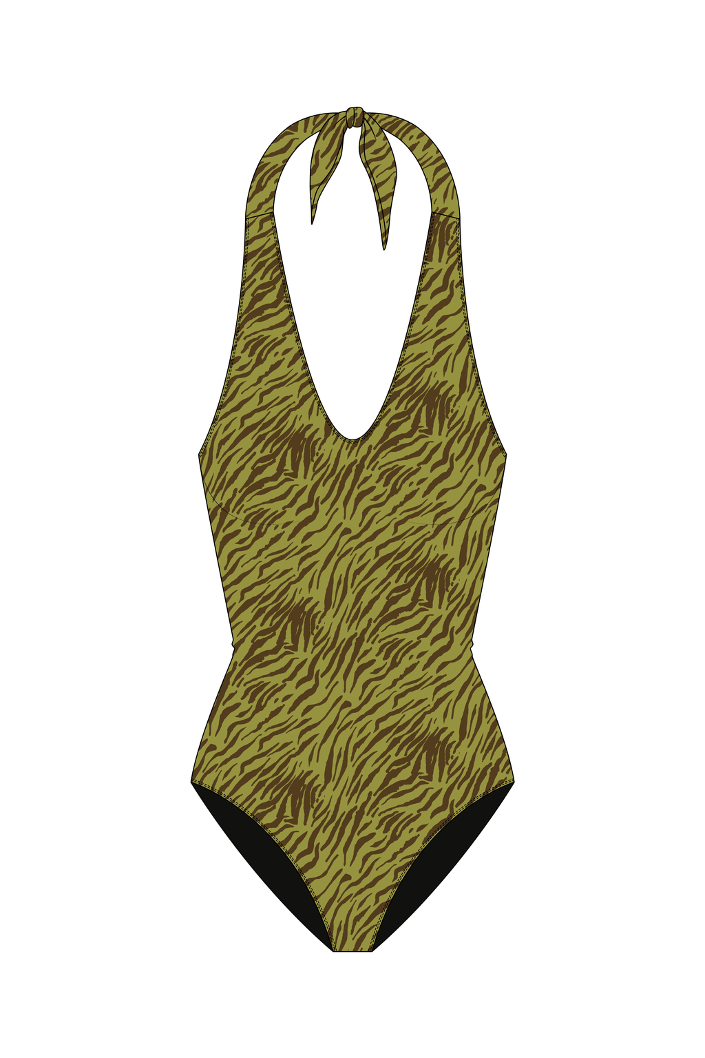 Green Zebra Halter Neck One Piece