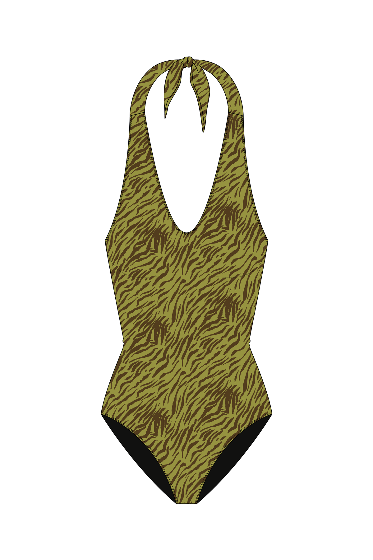 Green Zebra Halter Neck One Piece