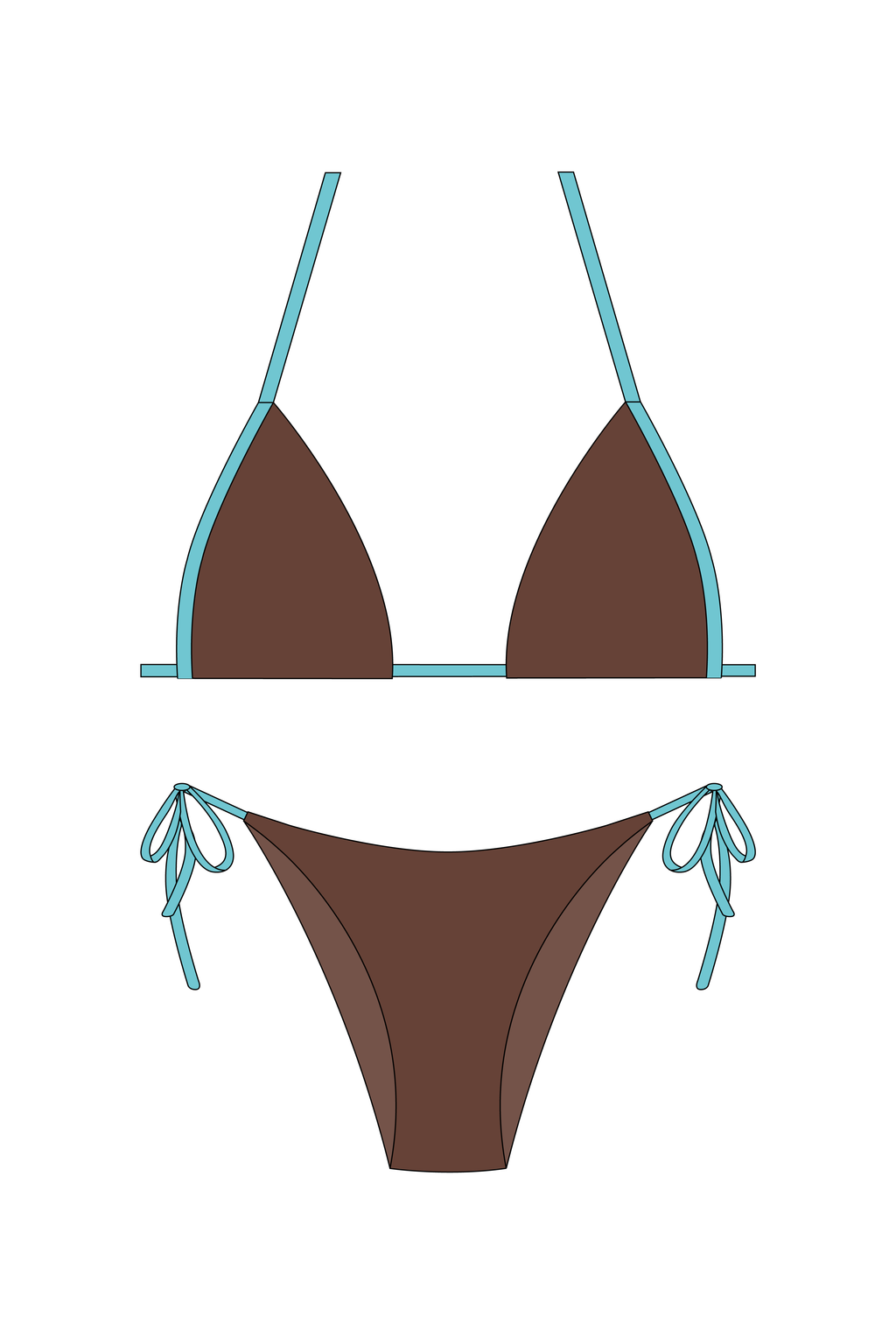 Light Brown&Blue Contrast Bikini Set