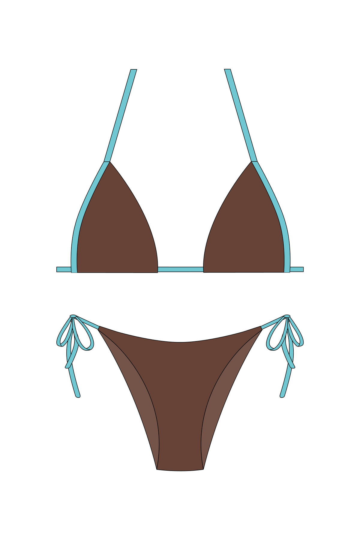 Light Brown&Blue Contrast Bikini Set