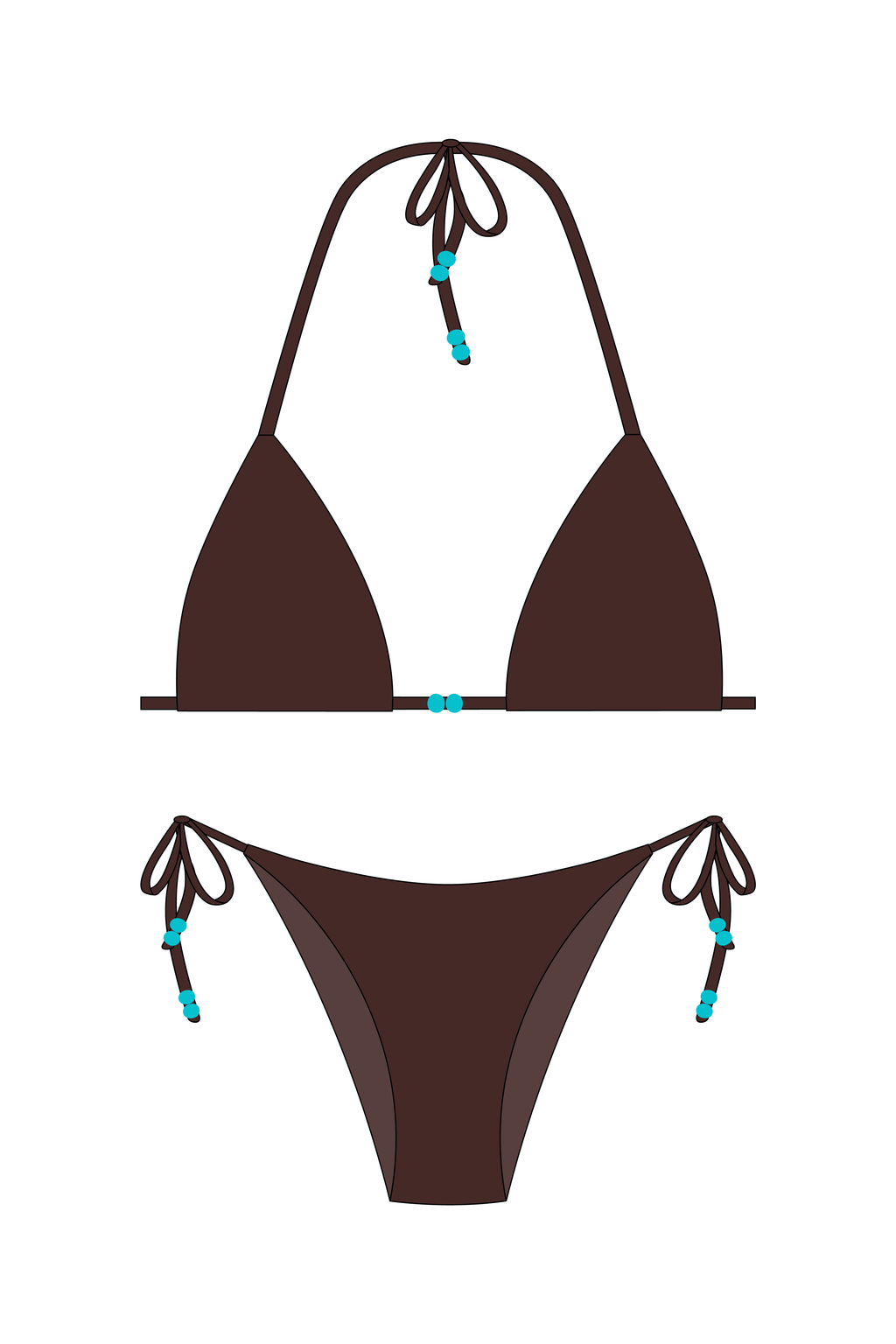 Brown Bikini set with turquoise beads