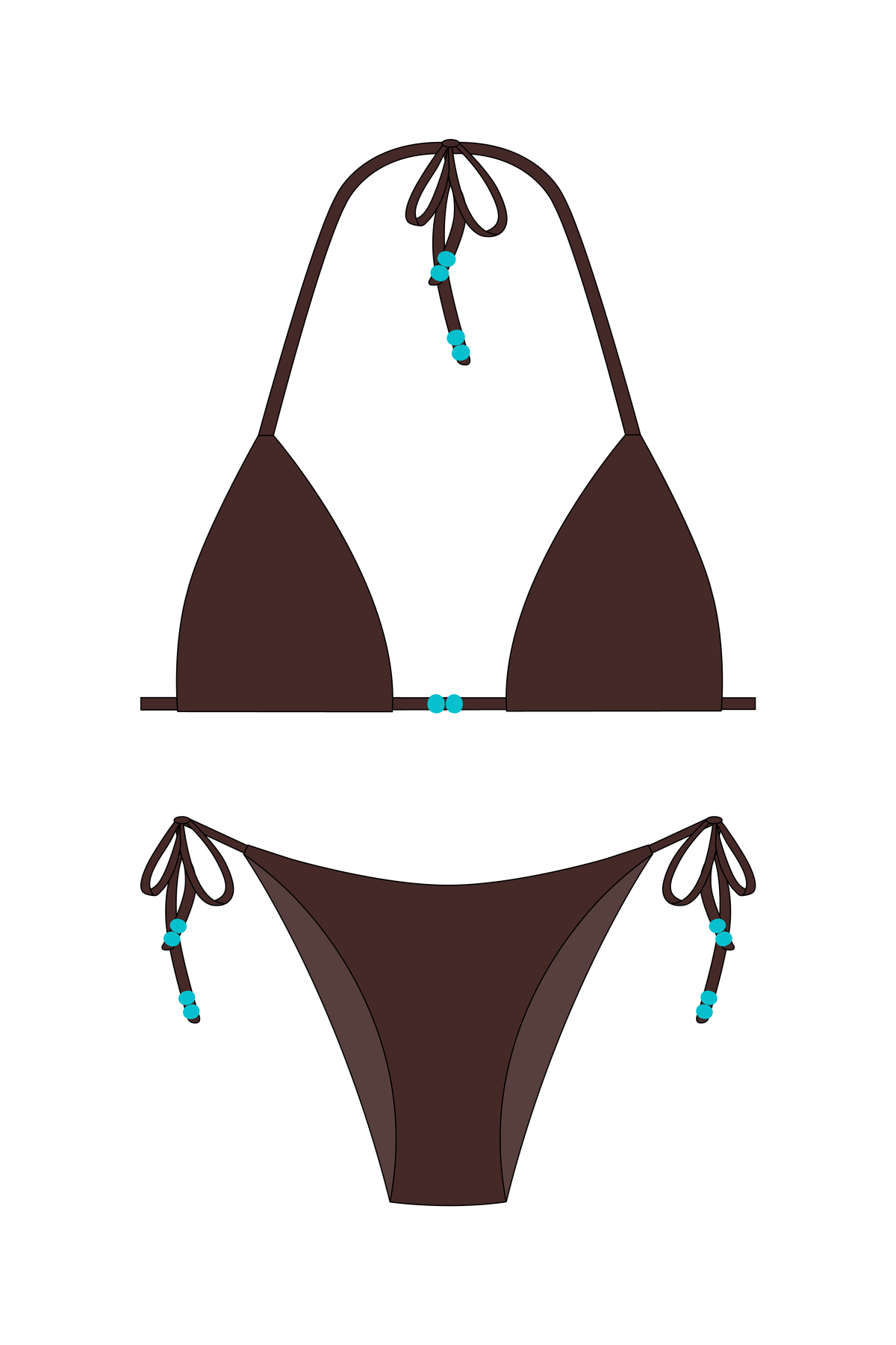 Brown Bikini set with turquoise beads