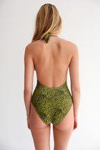 Green Zebra Halter Neck One Piece