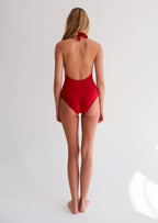 Maroon Halter Neck One Piece