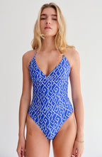 Blue Kat Eye Tie Top One Piece