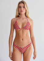 Red Petal Geo High-Leg Bikini Bottoms
