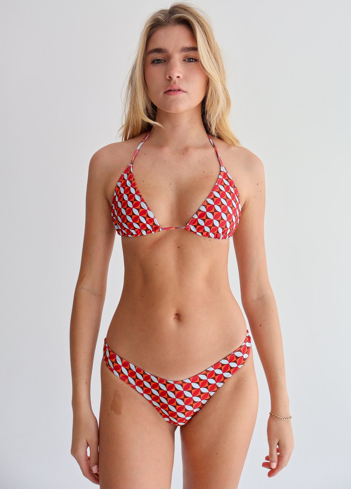 Red Petal Geo Tie Bikini Top