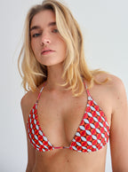 Red Petal Geo Tie Bikini Top