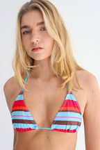 Pink & Blue Stripe Tie Bikini Top