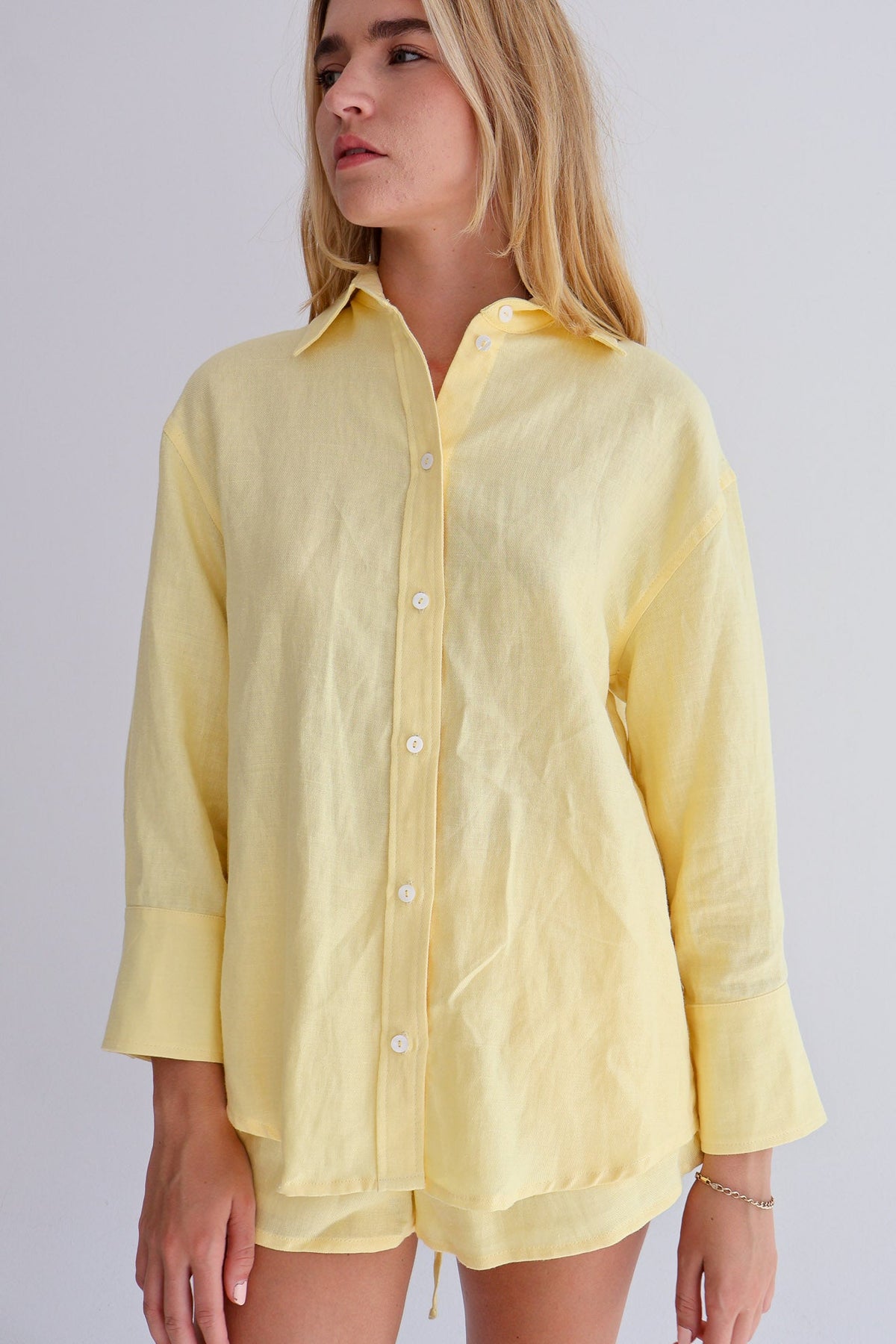 Yellow Linen Shorts