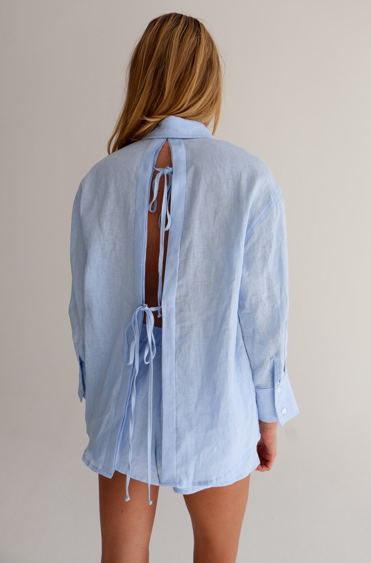 Blue Linen Shorts