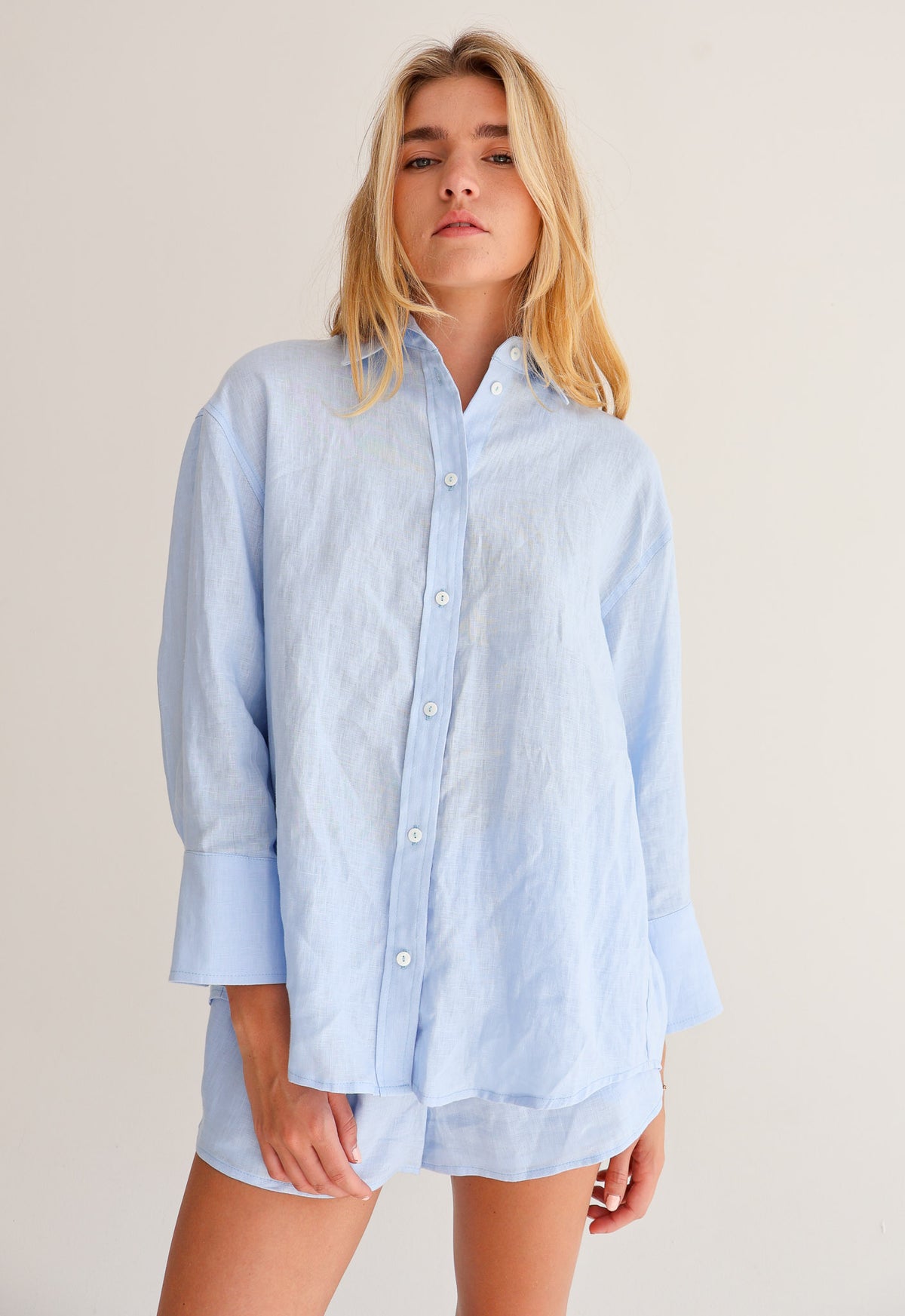 Blue Linen Shorts