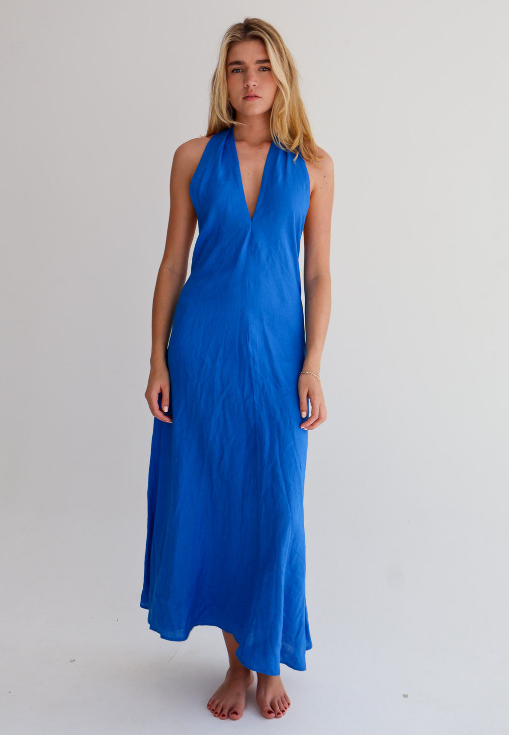 Cobalt Linen Tie Top Dress