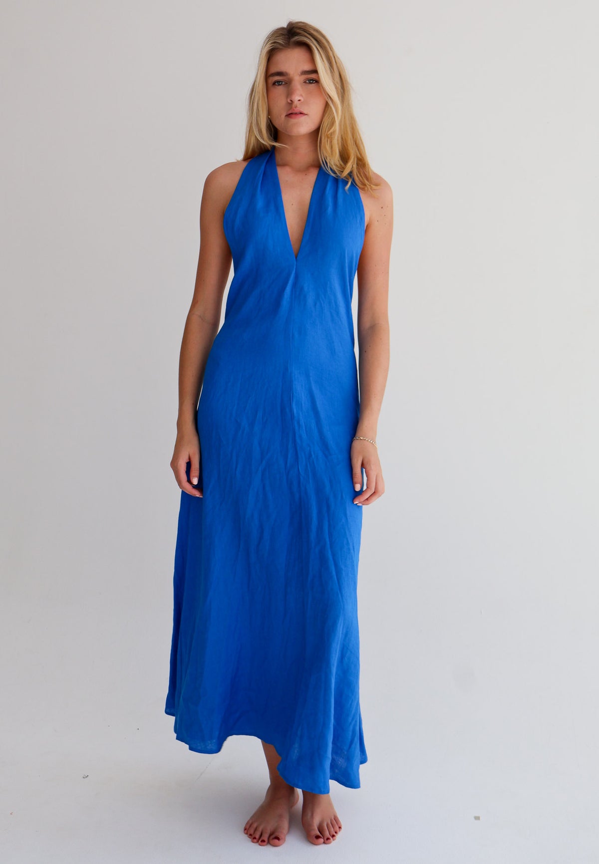 Cobalt Linen Tie Top Dress