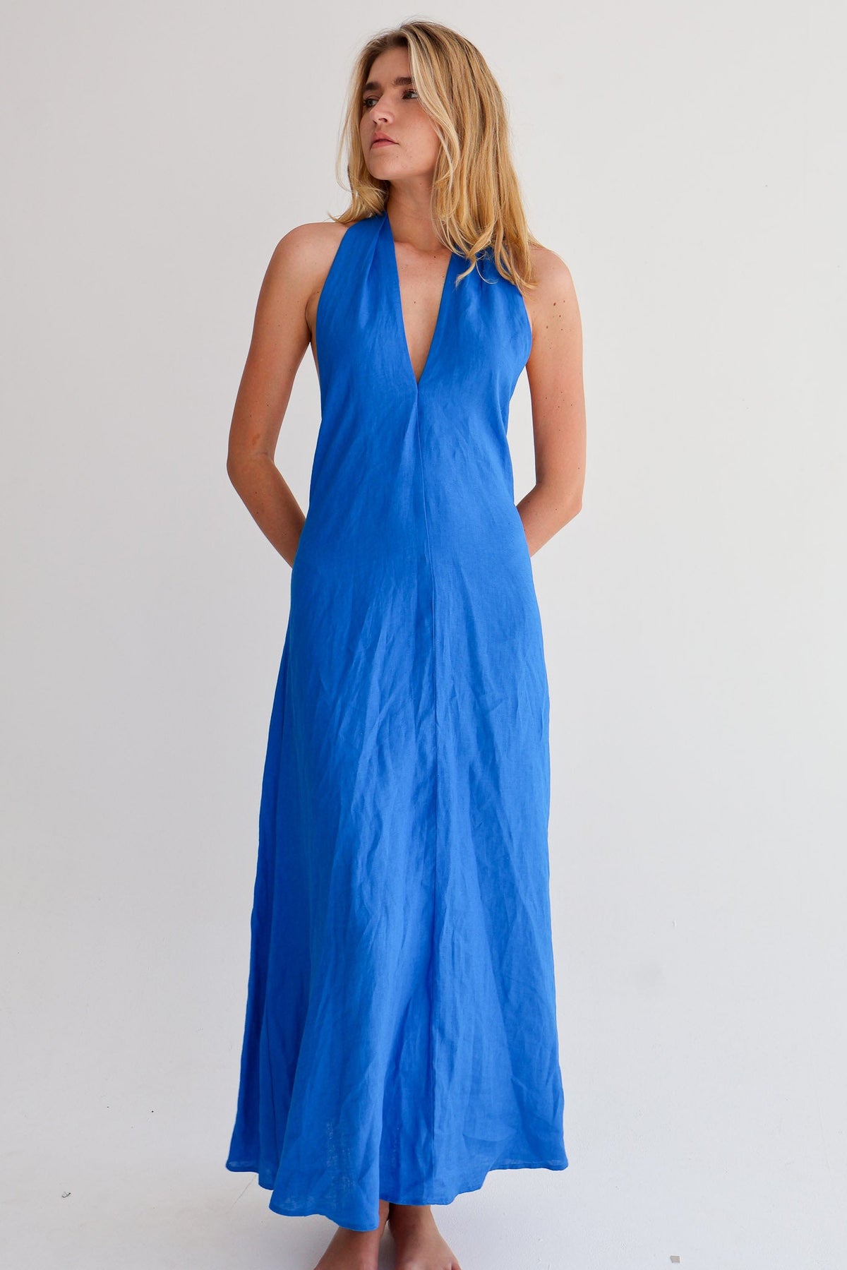 Cobalt Linen Tie Top Dress