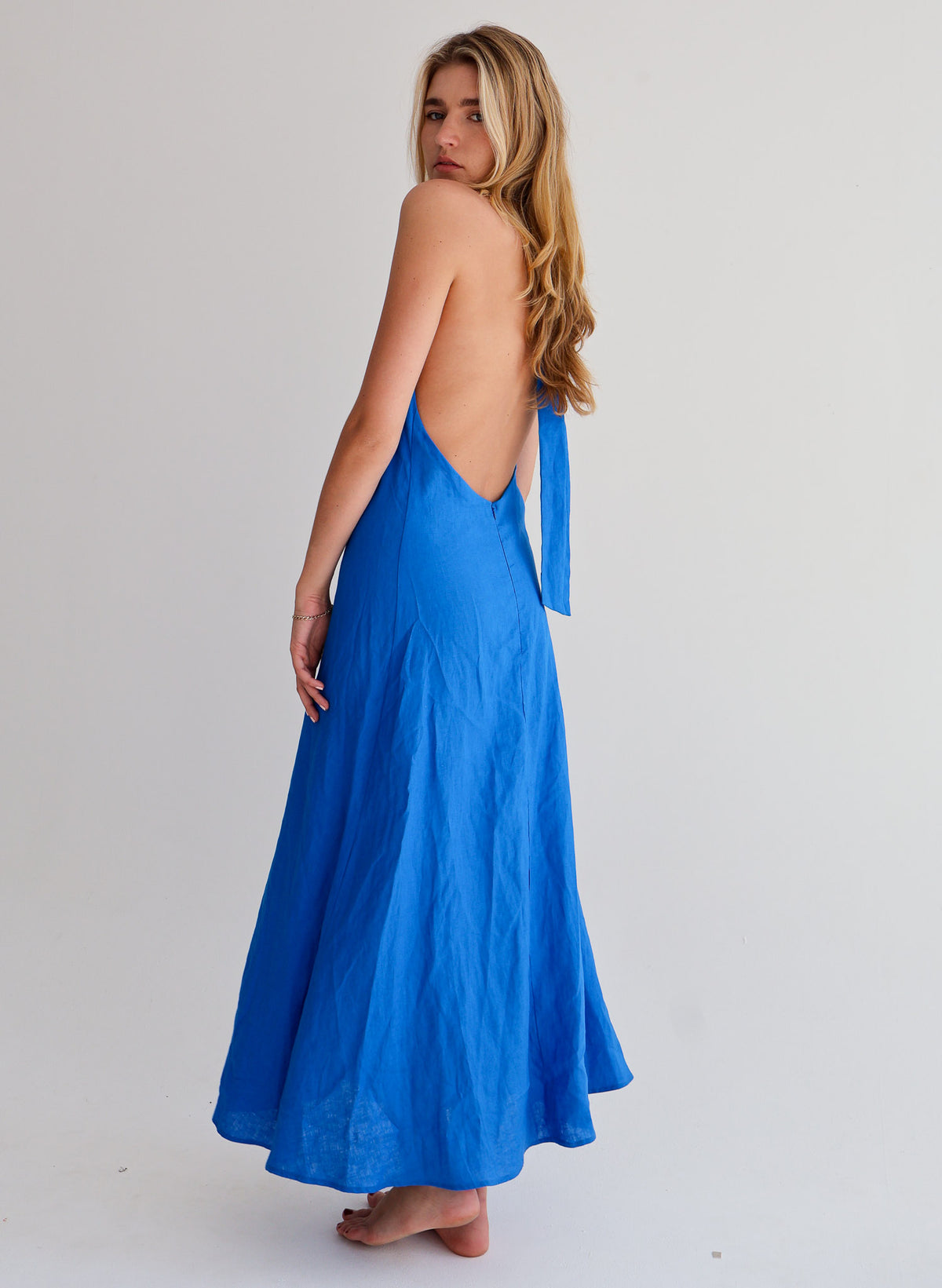 Cobalt Linen Tie Top Dress