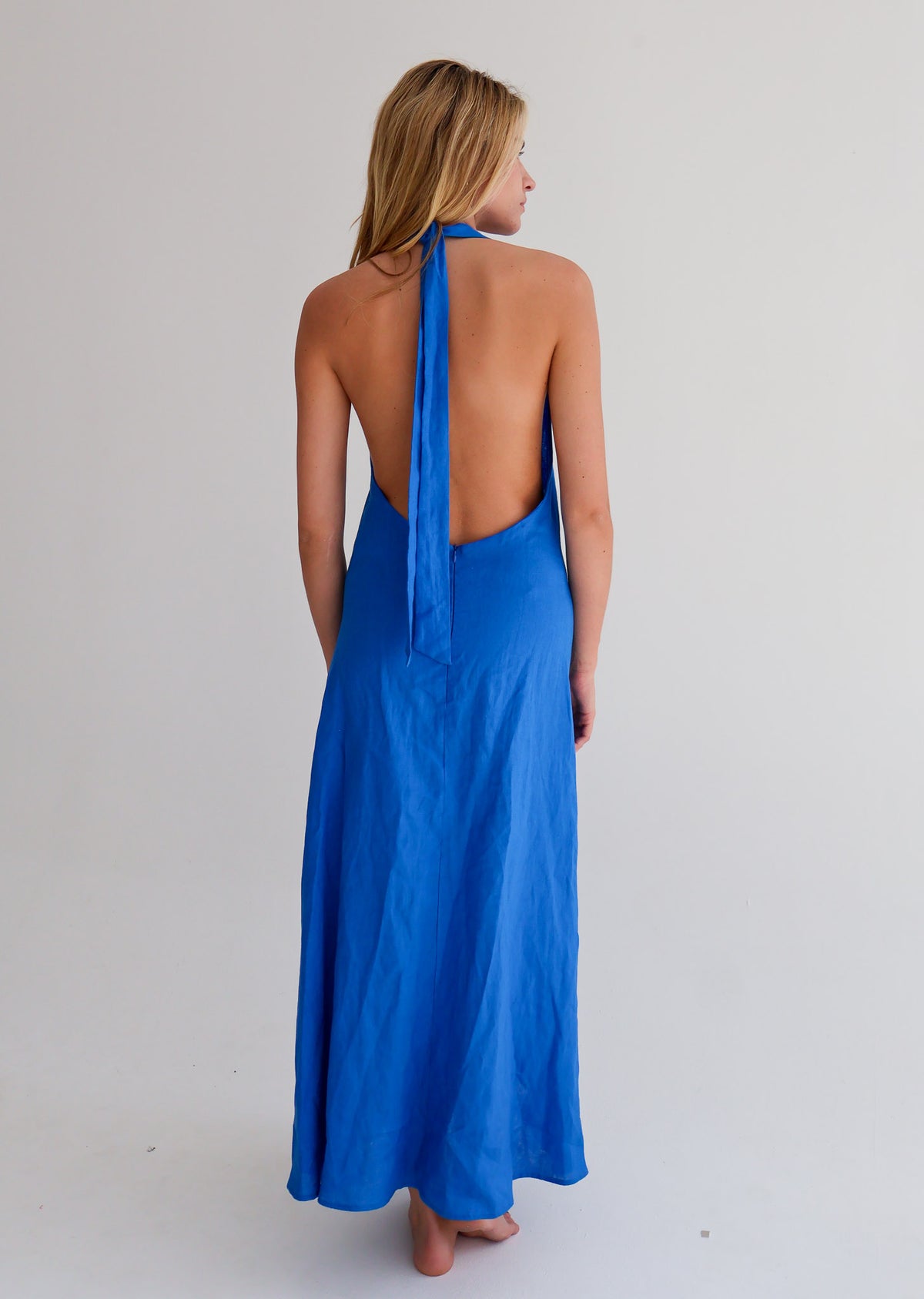 Cobalt Linen Tie Top Dress