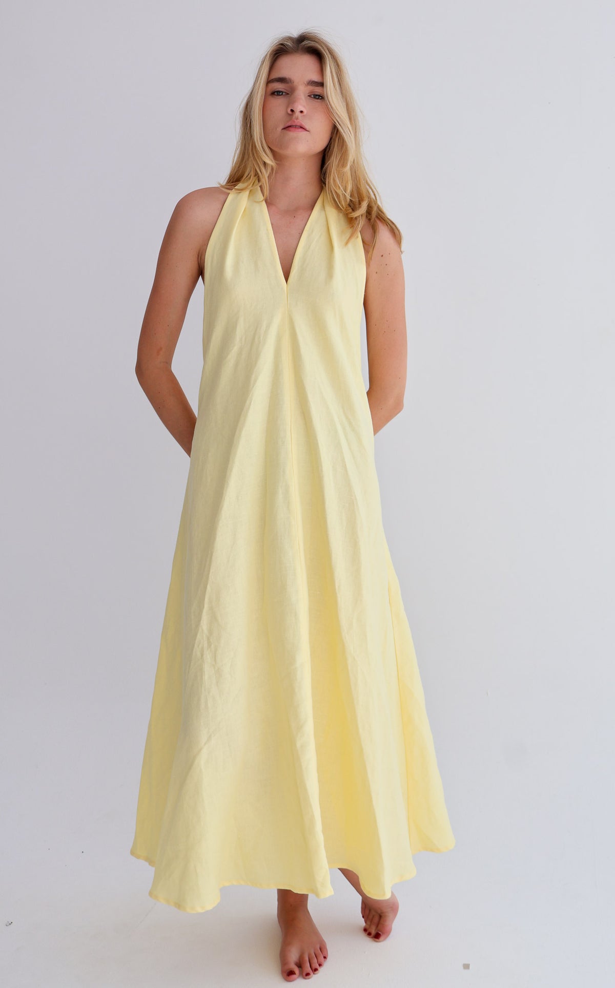 Yellow Linen Tie Top Dress