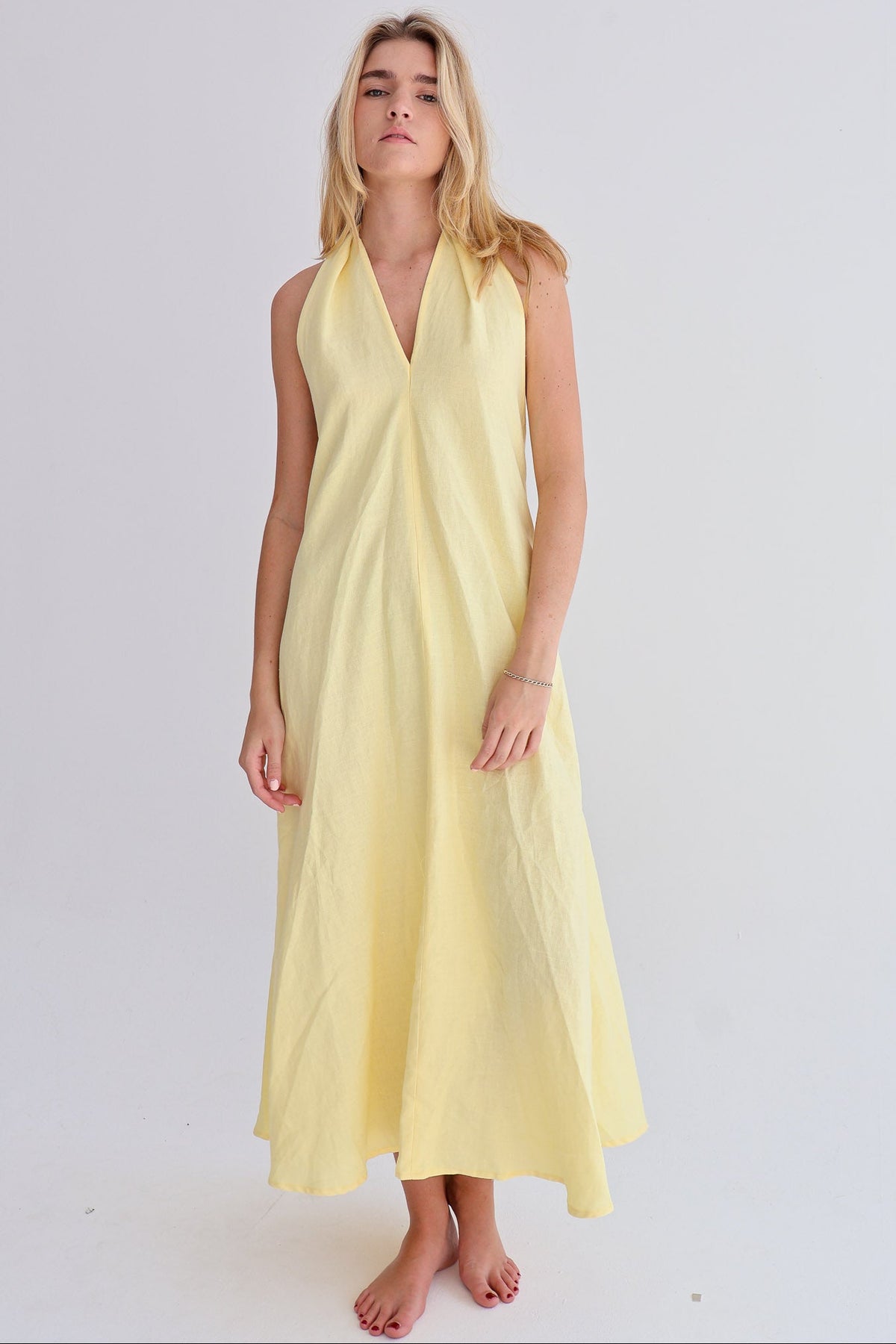 Yellow Linen Tie Top Dress