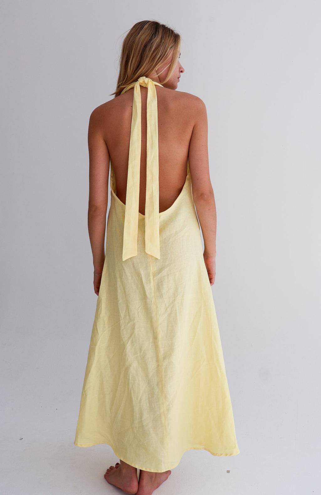Yellow Linen Tie Top Dress