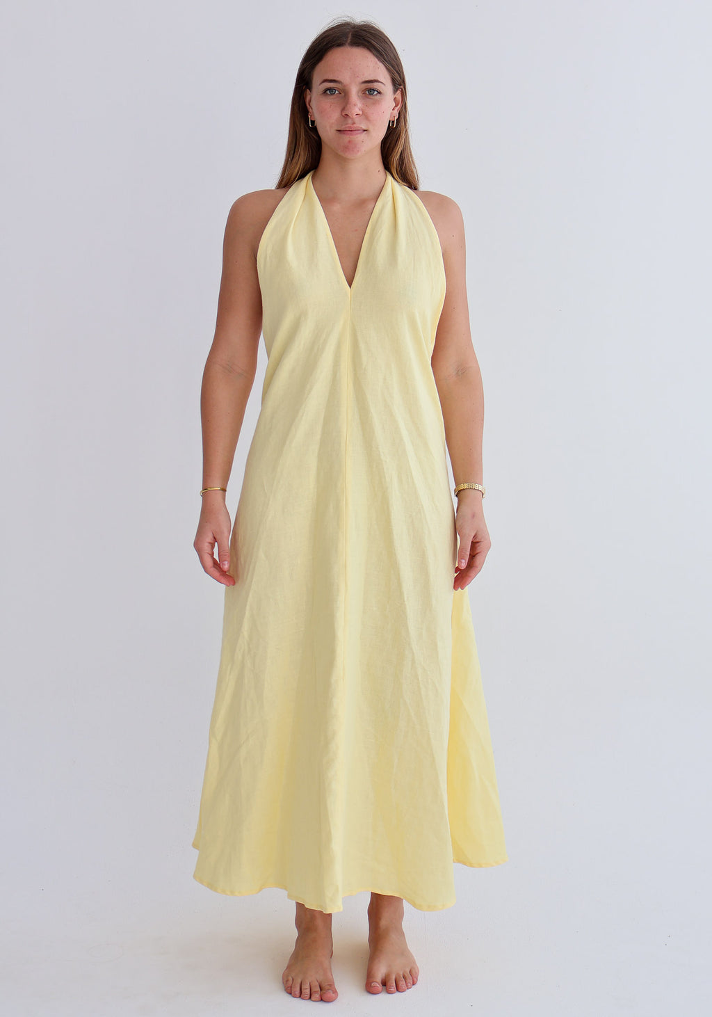 Yellow Linen Tie Top Dress