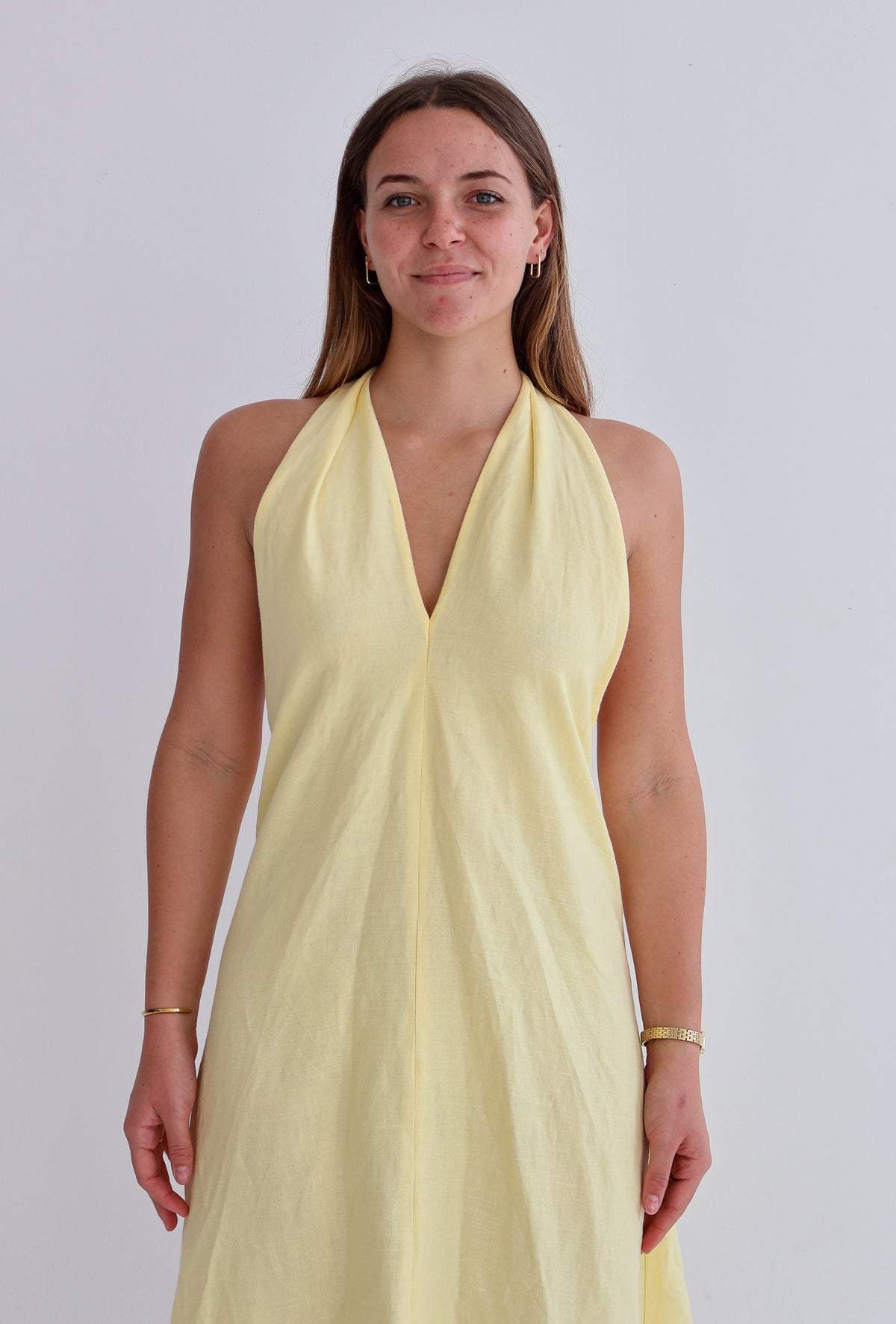 Yellow Linen Tie Top Dress