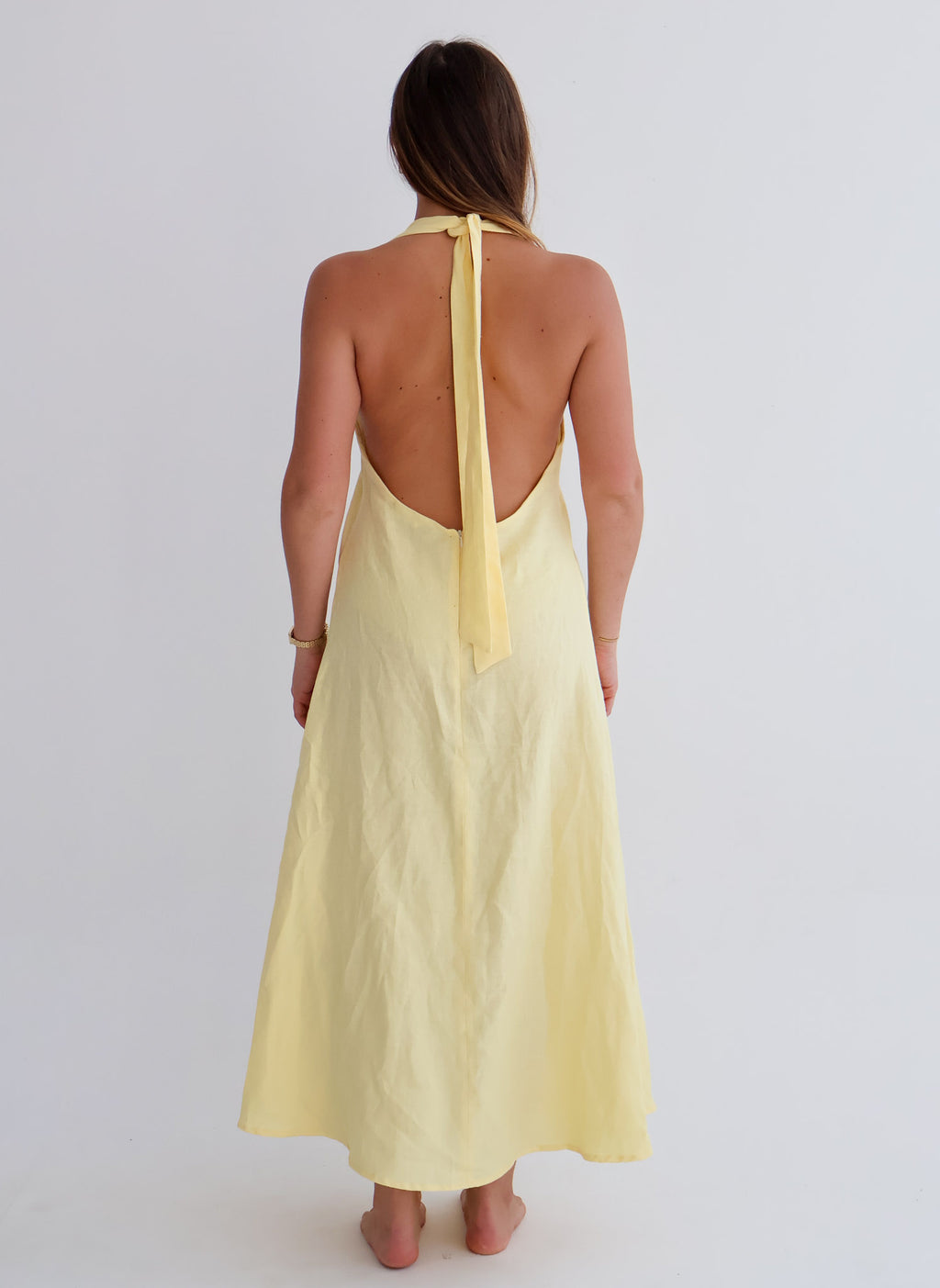 Yellow Linen Tie Top Dress