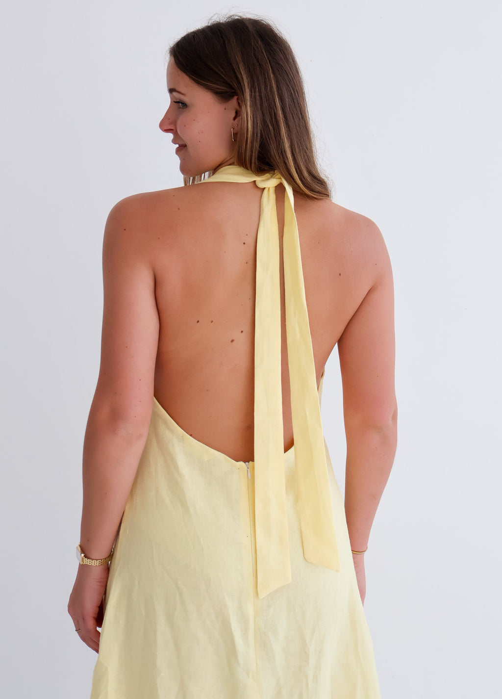 Yellow Linen Tie Top Dress