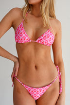 Pink Feather Print Tie Bikini Top