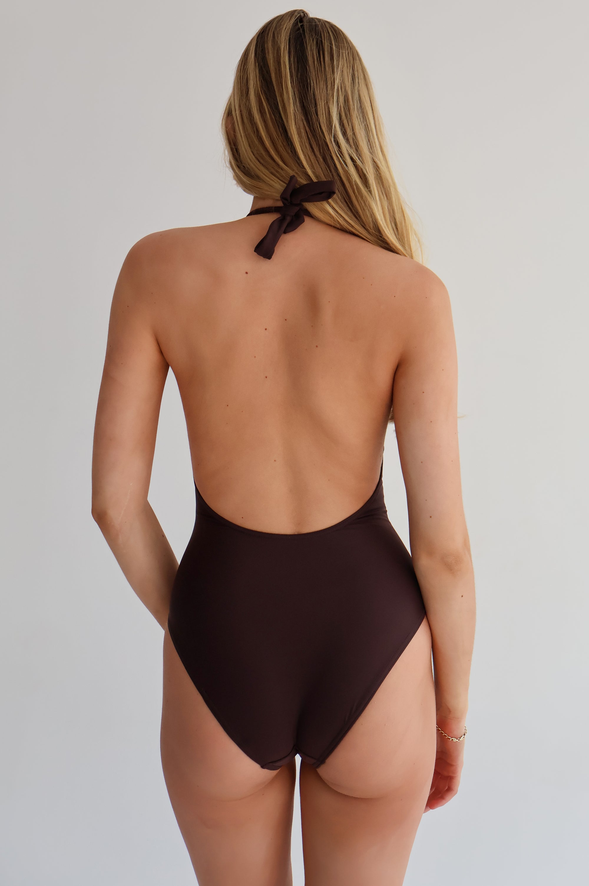 Brown Halter Neck One Piece