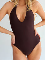 Brown Halter Neck One Piece