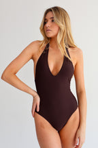 Brown Halter Neck One Piece