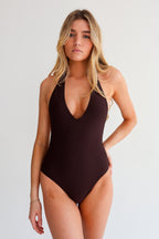 Brown Halter Neck One Piece